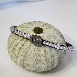 Silver Steel Thin Hinge Bracelet with Crystal Rhinestones